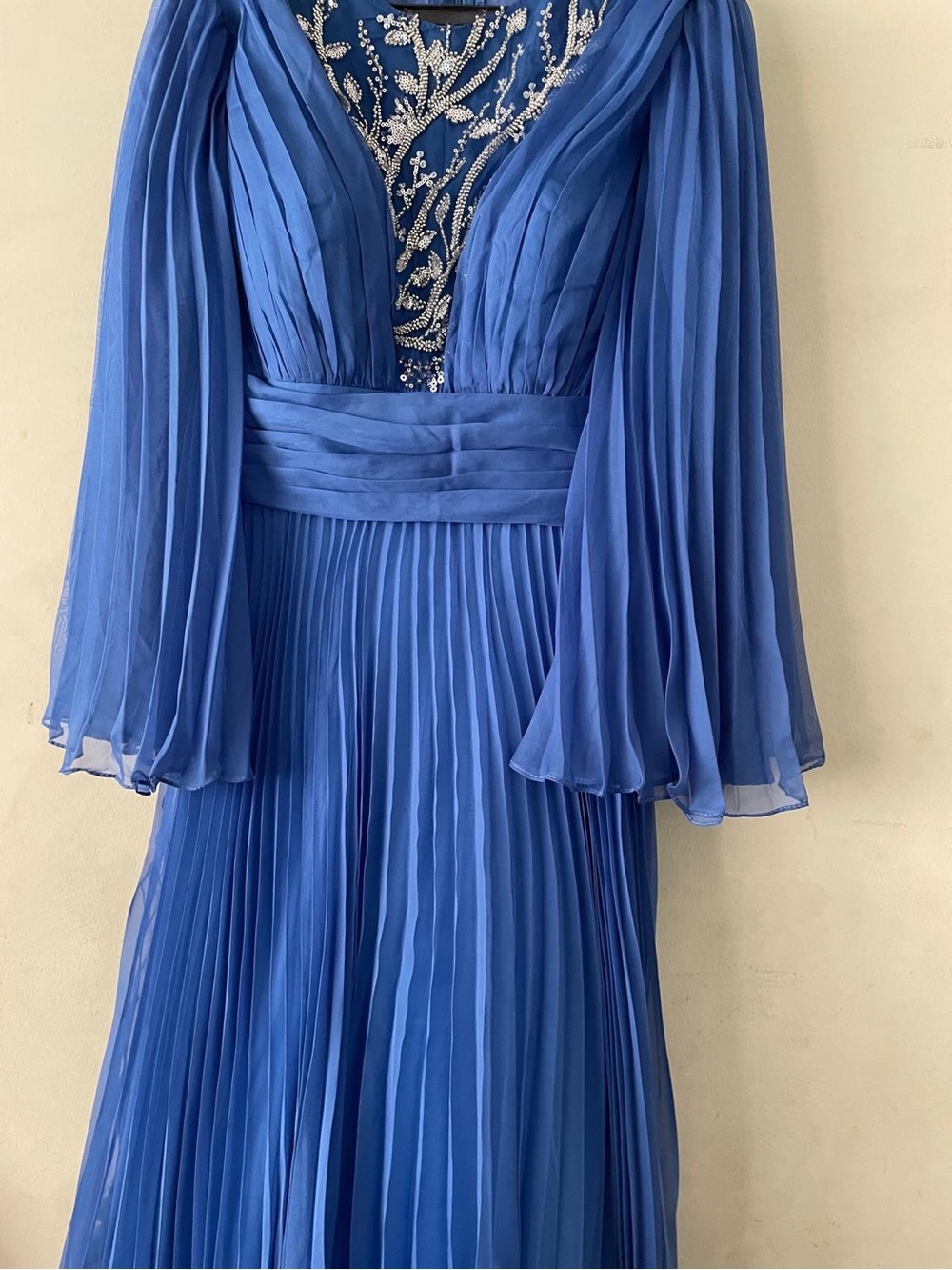 Hijab friendly custom Pleated Evening Dress with Embellished Bodice
